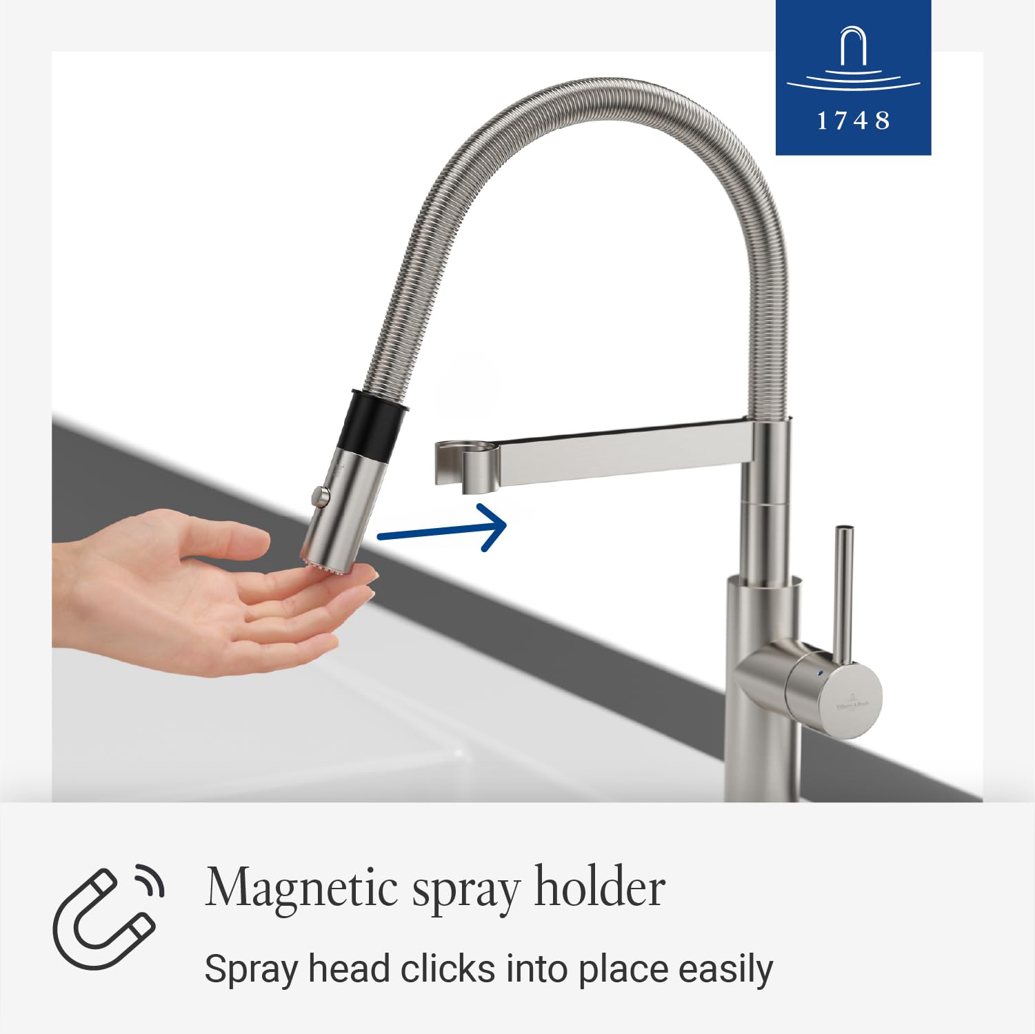 Villeroy & Boch Steel Expert Compact Window armatura kuchenna, wysokociśnieniowa, kran kuchenny z montażem przed oknem, oszczędność wody, wysokość wylewki 147 mm, masywna stal nierdzewna