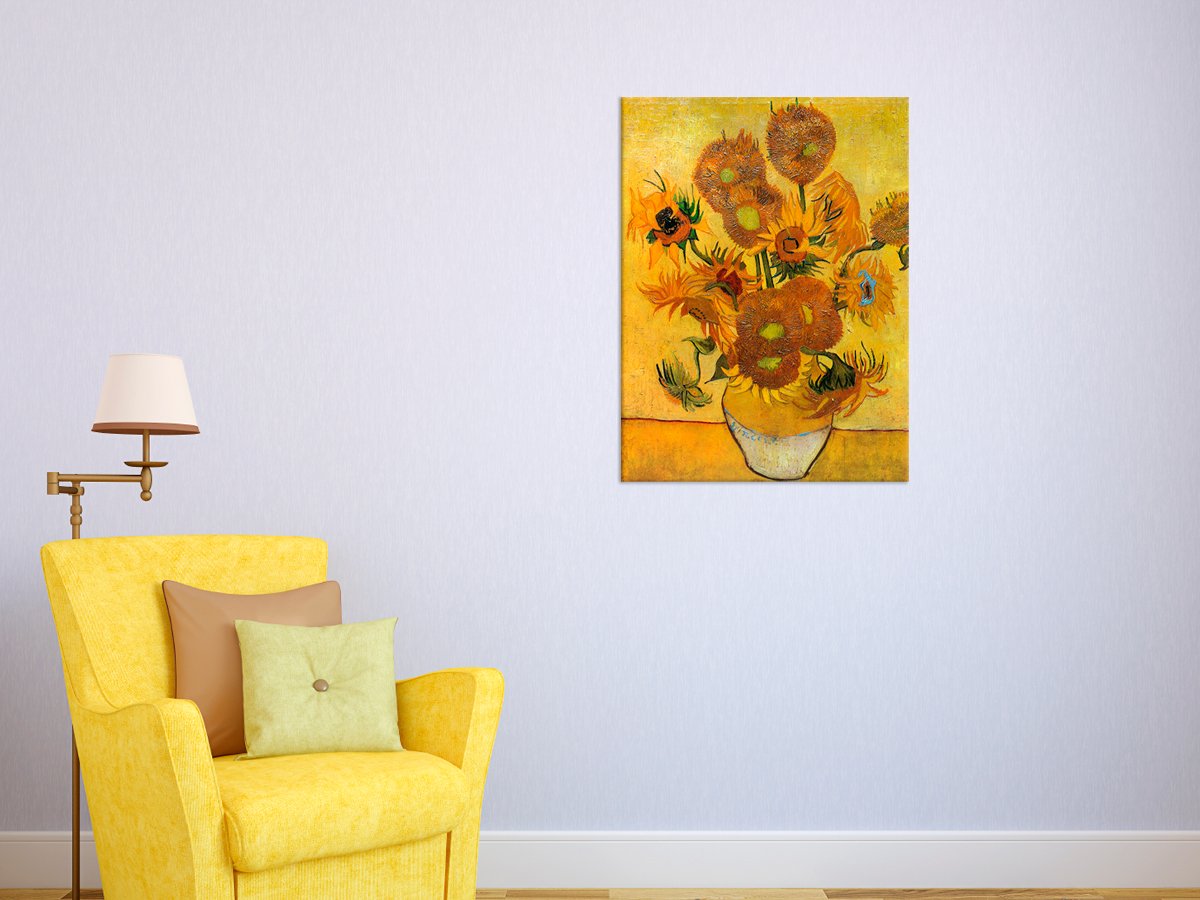 Quadro Su Tela "I Girasoli" Di Van Gogh - 50 X 70 Cm, Telaio In Legno, Stampa Alta Qualità, 100% Made In Italy - Per Soggiorno O Ufficio