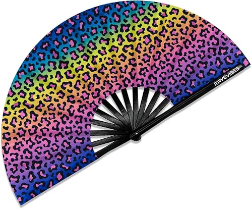 Miniatura 13 de Ravevibes Ventilador de mano plegable grande de 13 pulgadas, ventilador de bambú para festivales de bambú, ventiladores plegables con brillo UV para