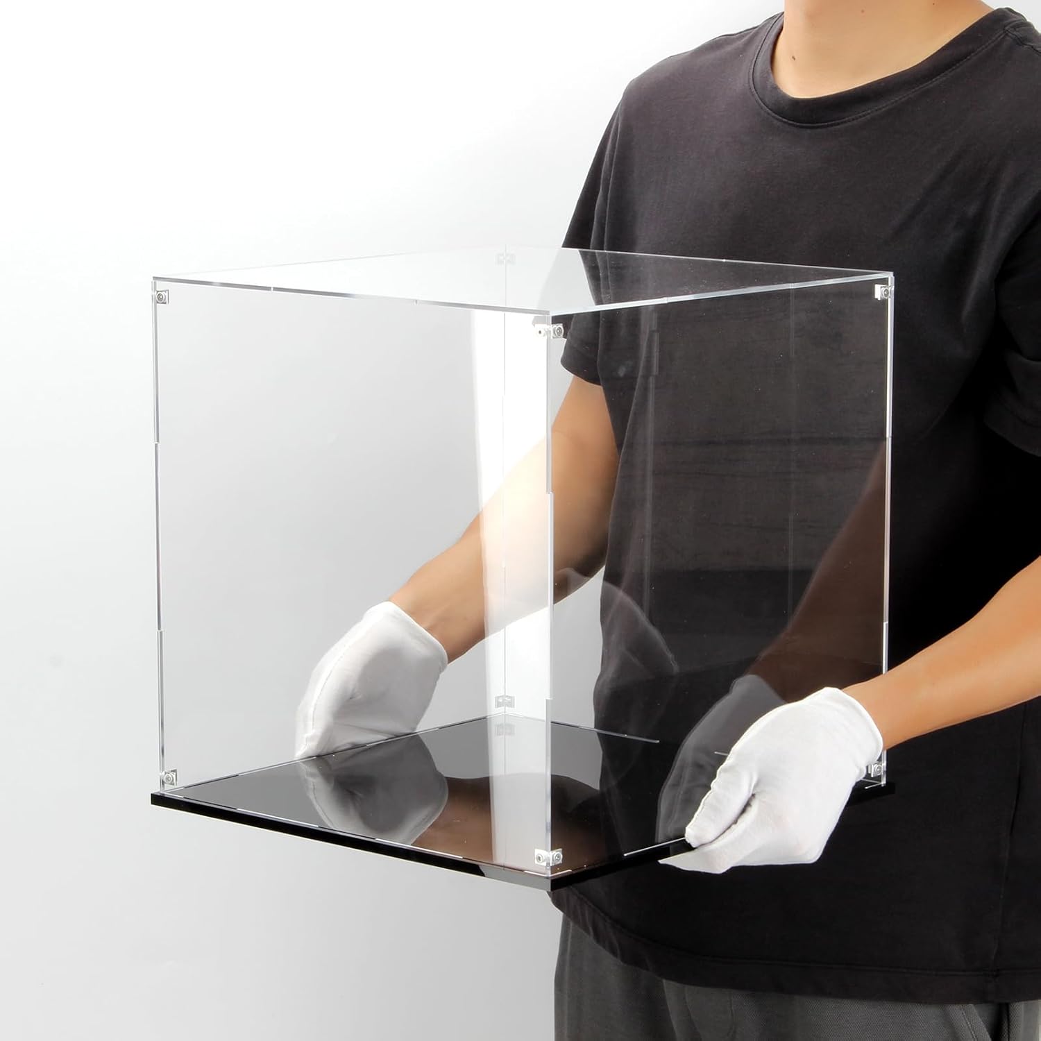 13 Inch Clear Self Assembly Acrylic Display Case, Clear Cube Counter Tops Box Dustproof Protection Showcase, Display Box Storage Holder for Figurine Large Collectibles Basketball Memorabilia