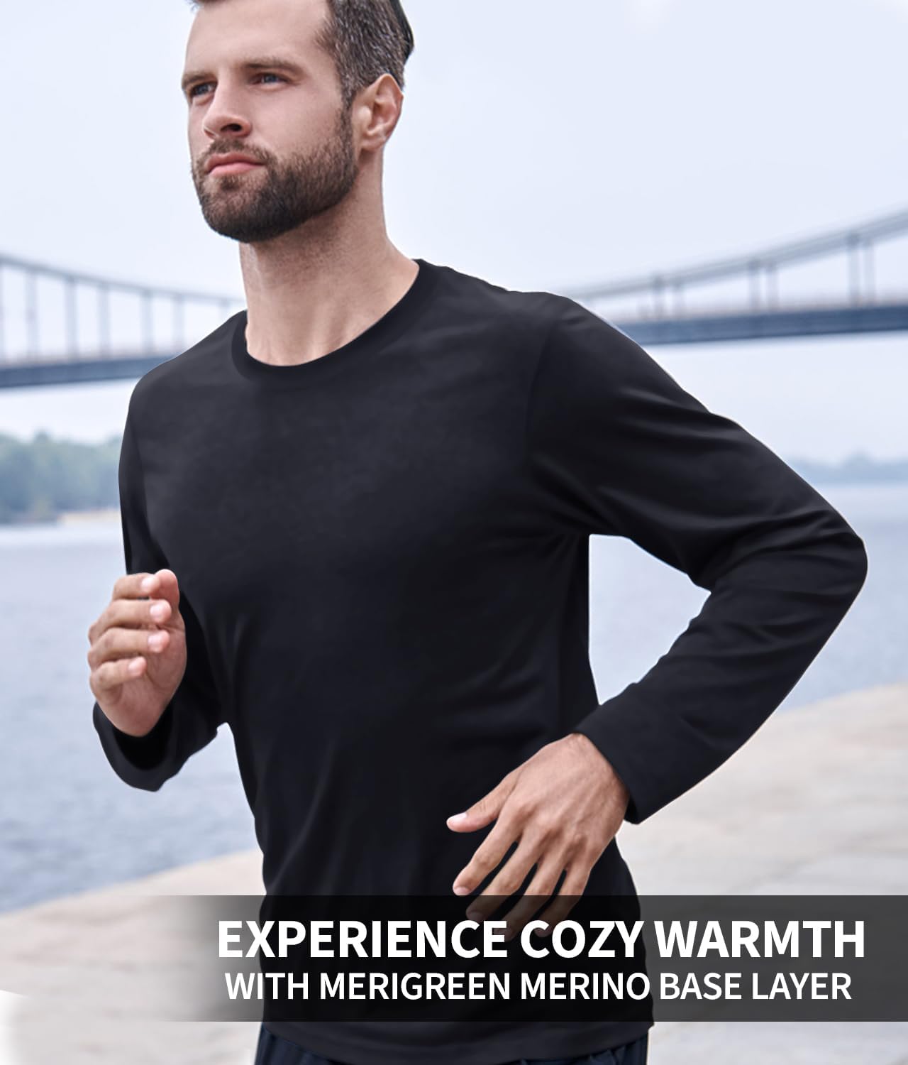 Men's 100% Merino Wool Base Layer Top, Merino Wool Long Sleeve Undershirt, Wool Thermal Shirt - Image 6