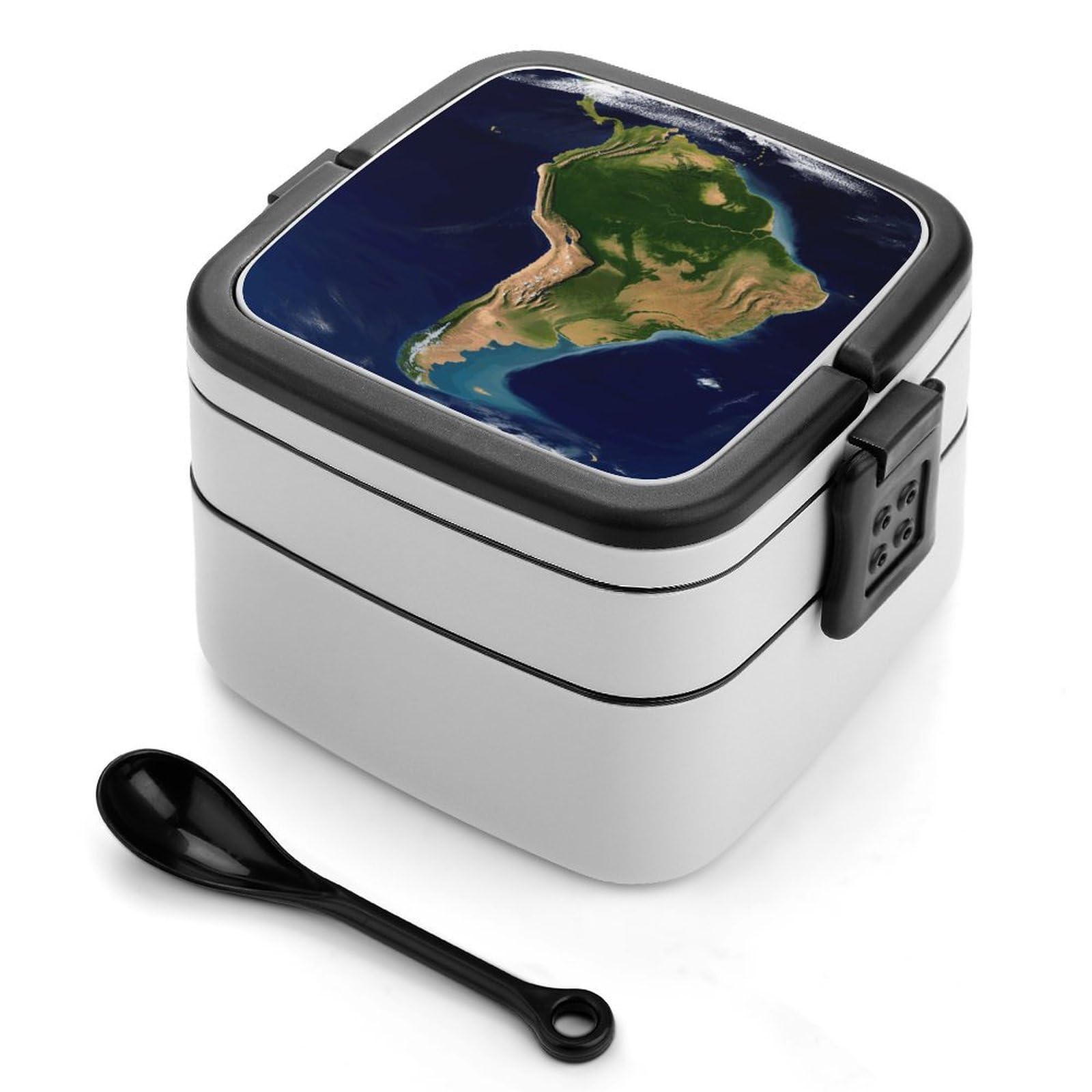 FekiLoot South America Satellite Image Bento Box Adult Lunch Box Sealed Bento Lunch Boxes with Spoon Sturdy Double Layer Bento Boxes Snap-on Design Leak Proof Lunch Containers Ideal for Work