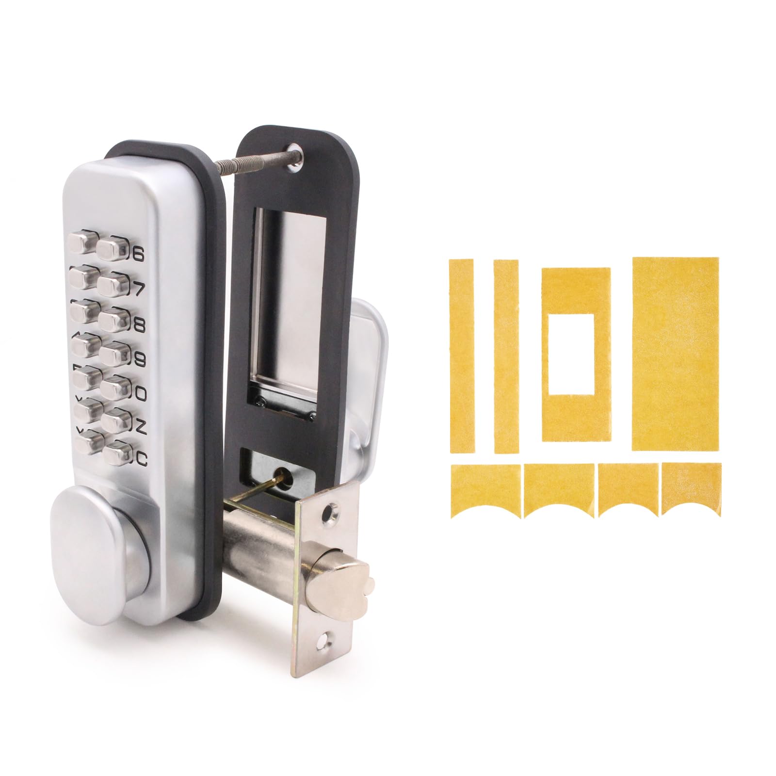 EAI Digital Code Door Lock with Intumescent Kit | Satin Chrome Fire Rated Push Button Mechanical Digital Codelock with Hold Back Function | for Internal & External Use