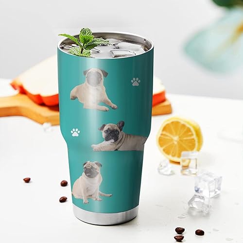 Miniatura 2 de Divertido vaso de perro de carlino para mujeres y hombres, doble pared de acero inoxidable aislado al vacío, vasos para botella de agua para