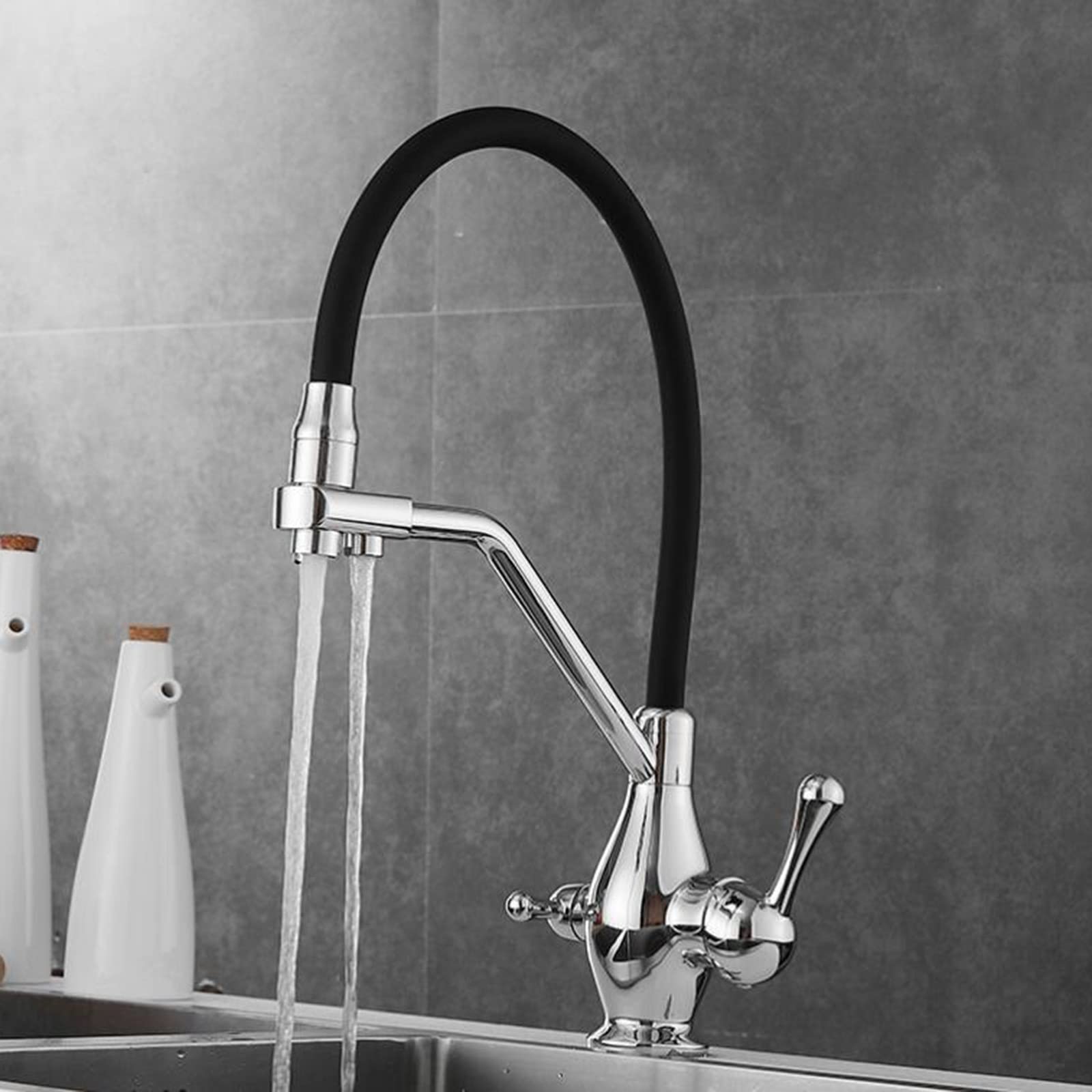 ZBBDFAZD 360° Swivel 3-Way Kitchen Faucet Solid Brass Hot & Cold Water Mixer Elegant Purified Water Tap & Stylish Design for Modern Kitchen Upgrade