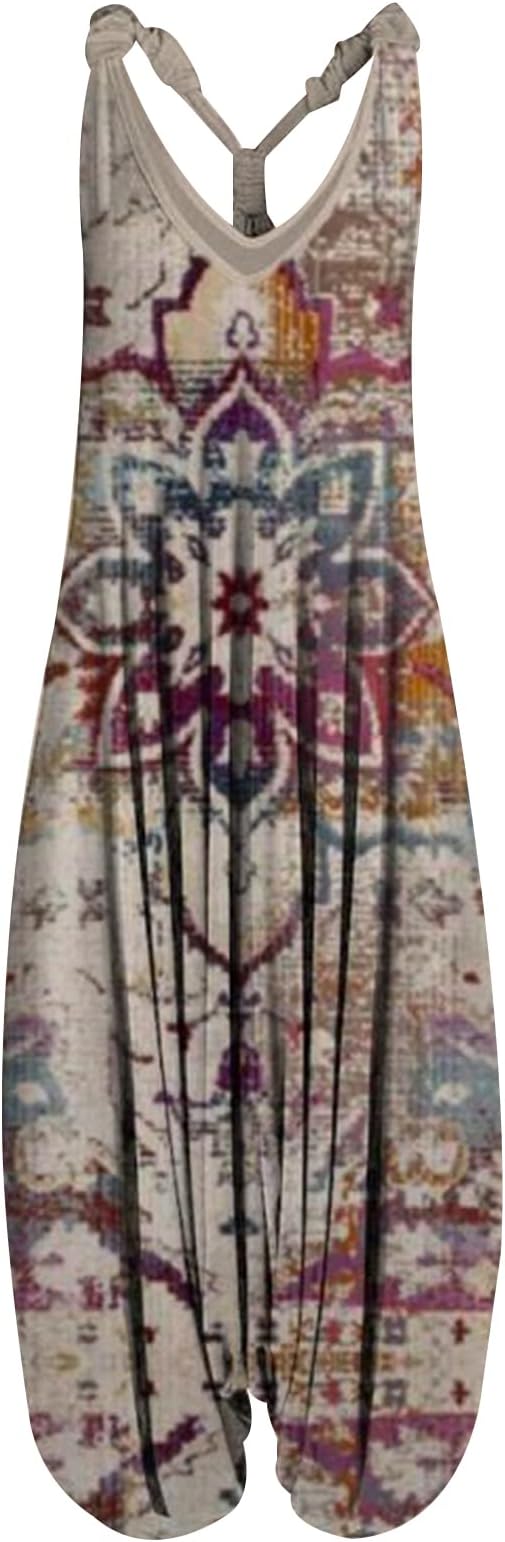 Harem Jumpsuit for Women Boho Floral Beach Tie Dye Backless Jumpsuit Rompers