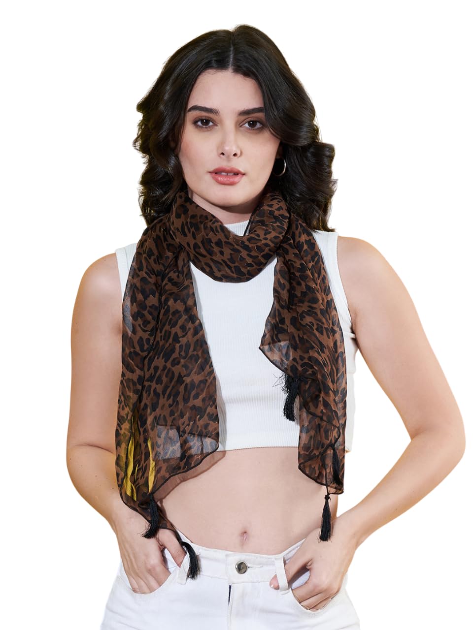 Anvi Be Yourself Women's Printed Chiffon Scarf With Tasselles-picture-11
