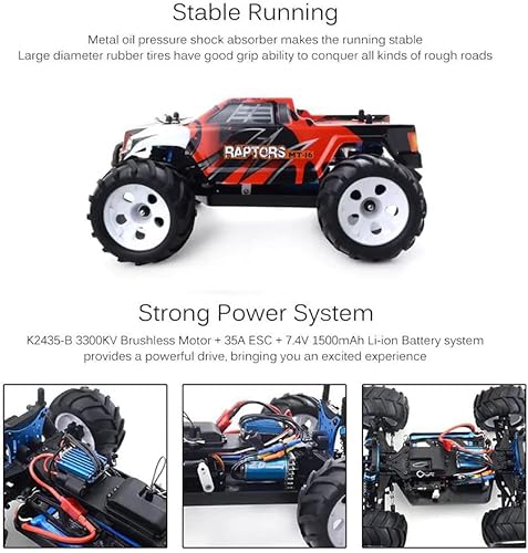 Miniatura 3 de Coche de control remoto RTR a escala 116 para adultos, máximo 40 Kmh Autos RC rápidos con motor sin escobillas, camión RC todoterreno de carreras