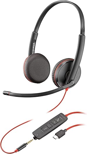 Poly (Plantronics) Blackwire 3225 USB-C Headset, On-Ear w/Noise-canceling mic, Connect to Mobile/Tablet via USB-C/A, Lightweight Metal Headband,…