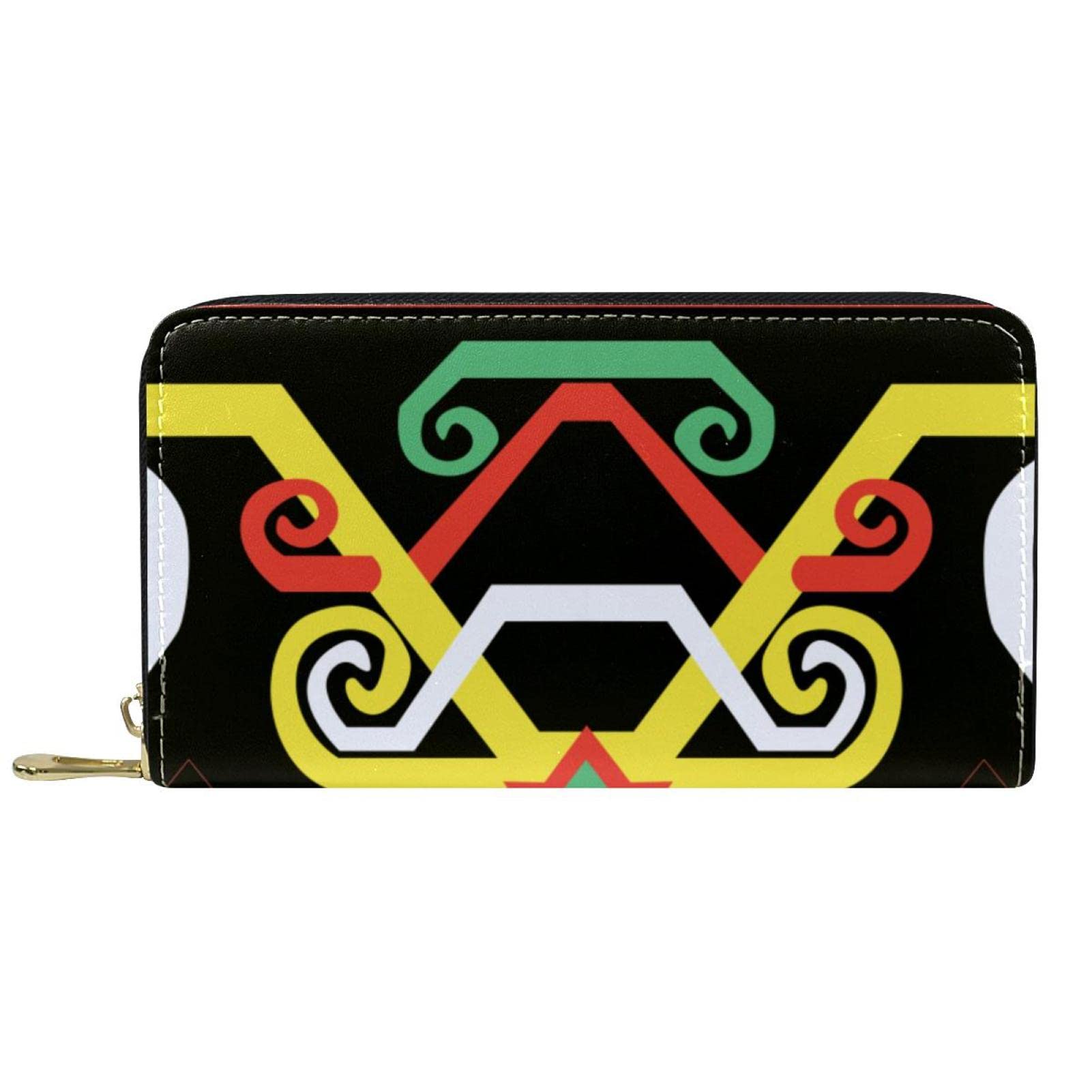 Cartera de cuero con cremallera larga vintage con patrón geométrico abstracto, Varios colores, 20.5x2.5x11.5cm/8.07x1x4.53 in, Classic