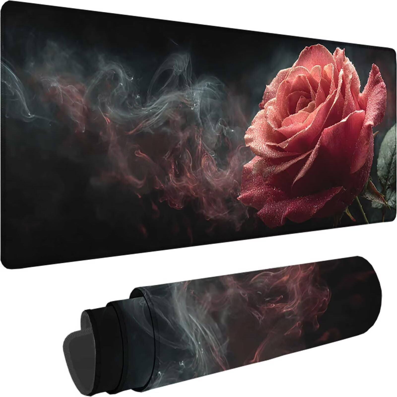 Gamingowa podkładka pod mysz, czarna, XXL, 1200 x 600 x 3 mm, XXL, kwiat, podkładka pod mysz, akcesoria do gier, podkładka na biurko, designerska, szyte krawędzie, wodoodporna i trwała, do dekoracji