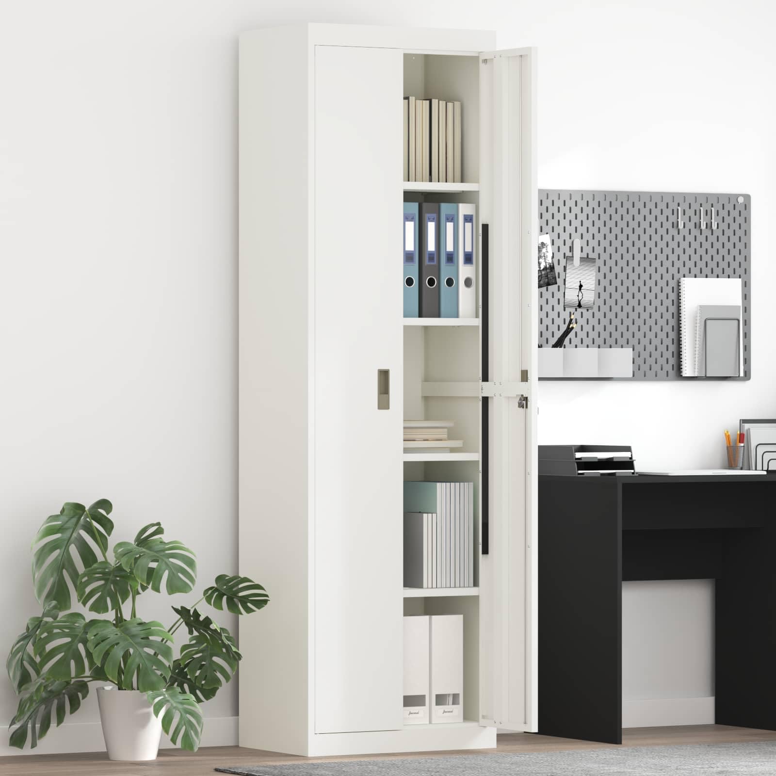 vidaXL Aufbewahrungsschrank Weiß 60 x 40 x 200 cm Stahl, Industrieller moderner Büroschrank, freistehende abschließbare Aufbewahrungslösung, robuster Stahl-Organizer, geräumige und sichere Einheit