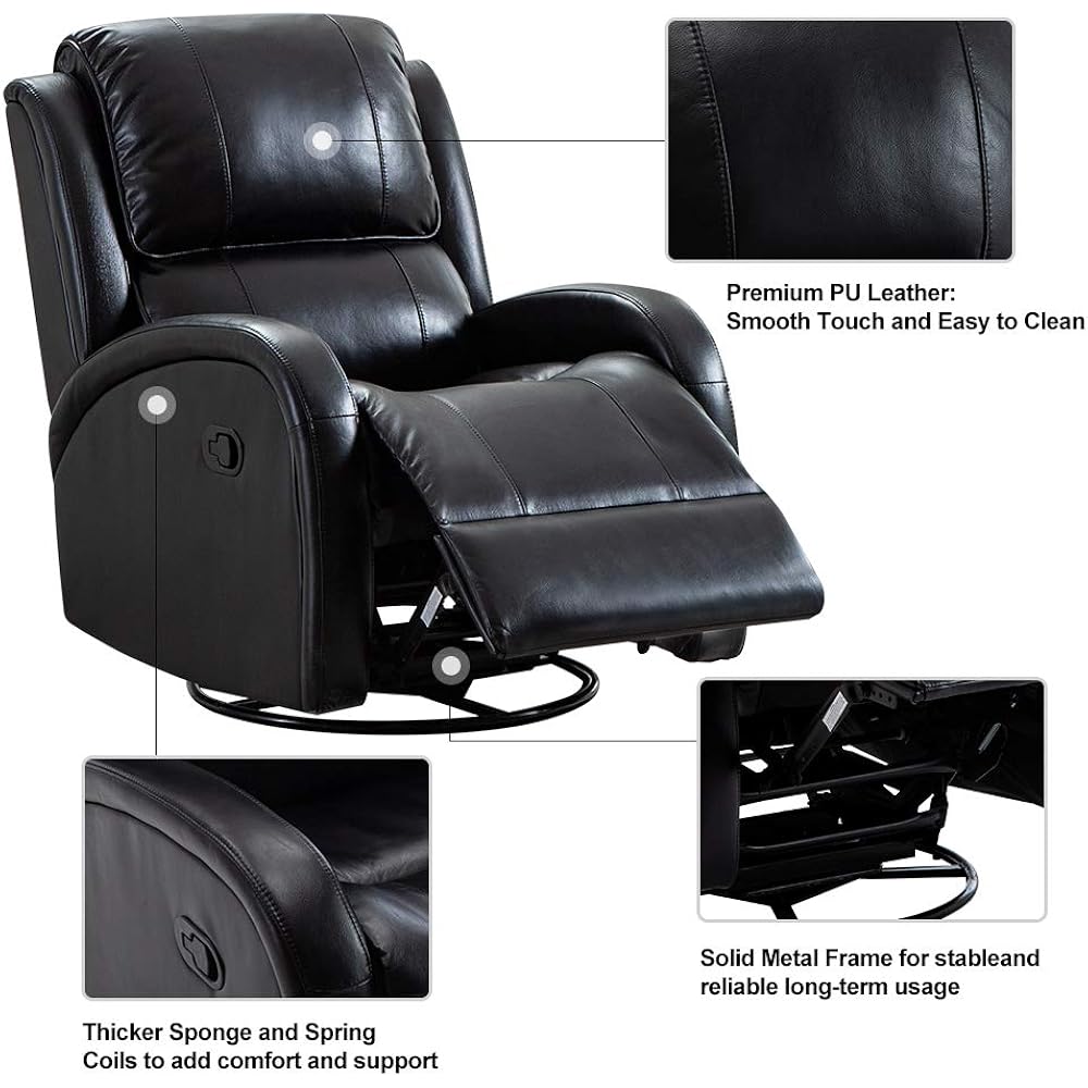 Swivel Rocker Recliner Chair Premium PU Leather Glider