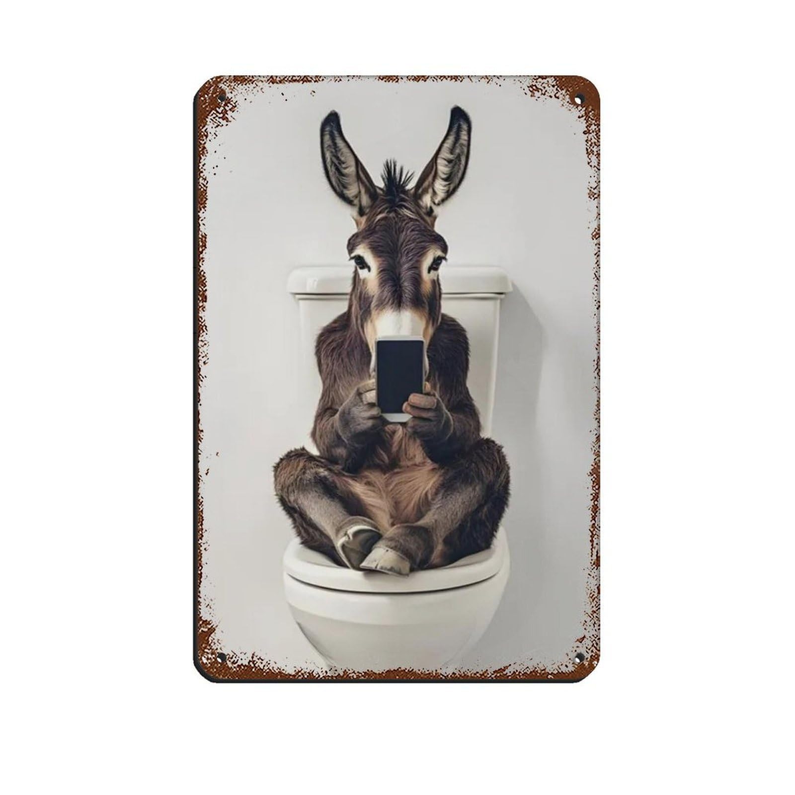 Lxwnze 20L X 30W Cm Donkey Sitting On The Toilet Watching Phone Retro Poster Metal Tin Sign Chic Art Retro Iron Painting Bar People Cave Cafe Family Garage Poster Wall Decoration 8X12inch(20X30cm)