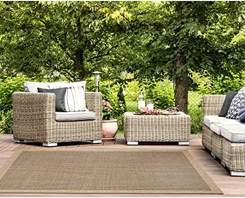Liora Manne Sahara Indoor/Outdoor Power Loomed Synthetic Blend Low Profile Area Rug - Traditional Border Casual Accent (Texture Border Natural) (7'10" x 9'10")