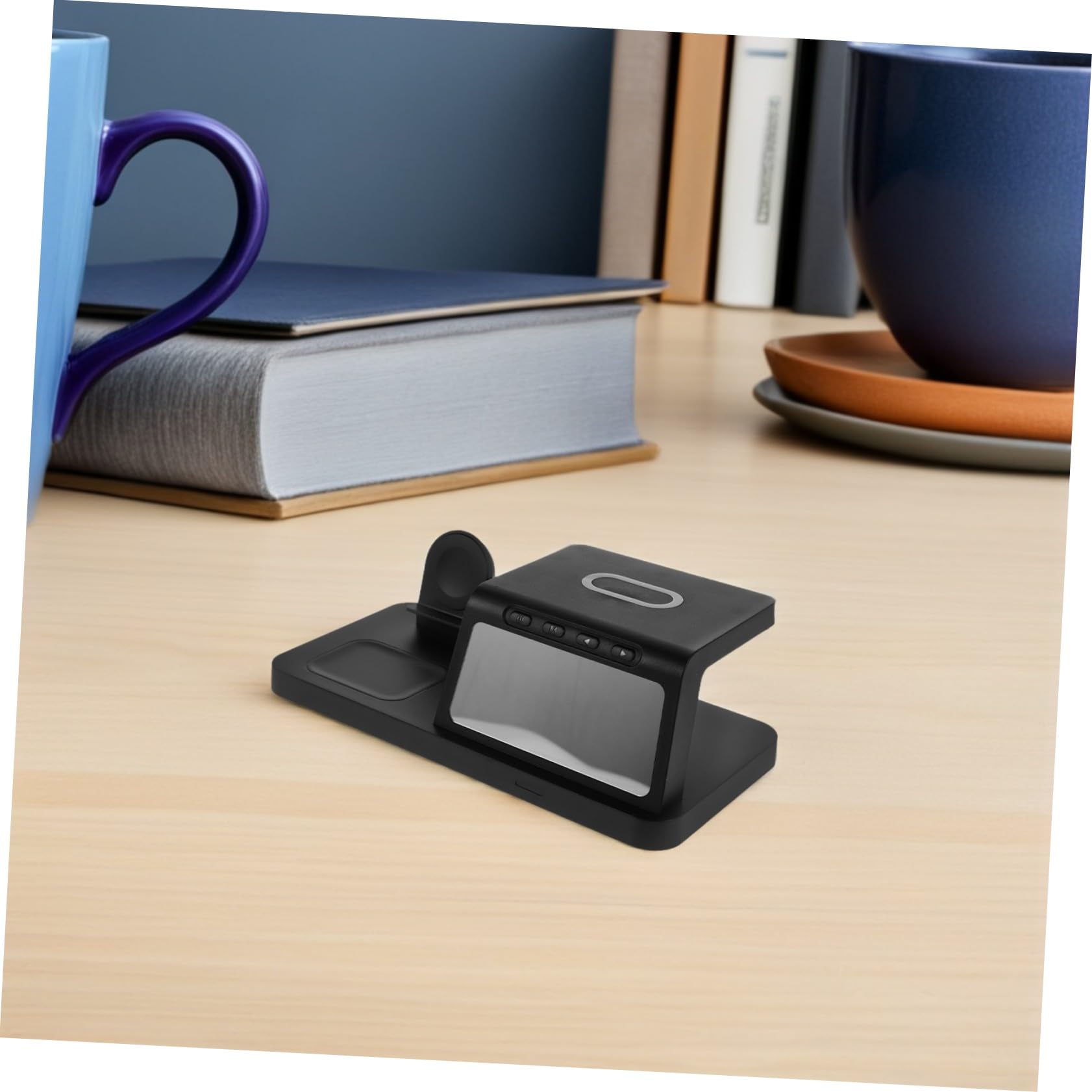 Angoily 15w Caricatore Wireless con Orologio Supporto di Ricarica Dock di Ricarica Rapida da Compatibile con Vari Dispositivi Design Moderno per Comodino e Viaggio