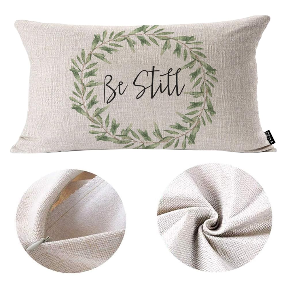 Smooffly Federa per cuscino rustica con scritta Be Still e verde