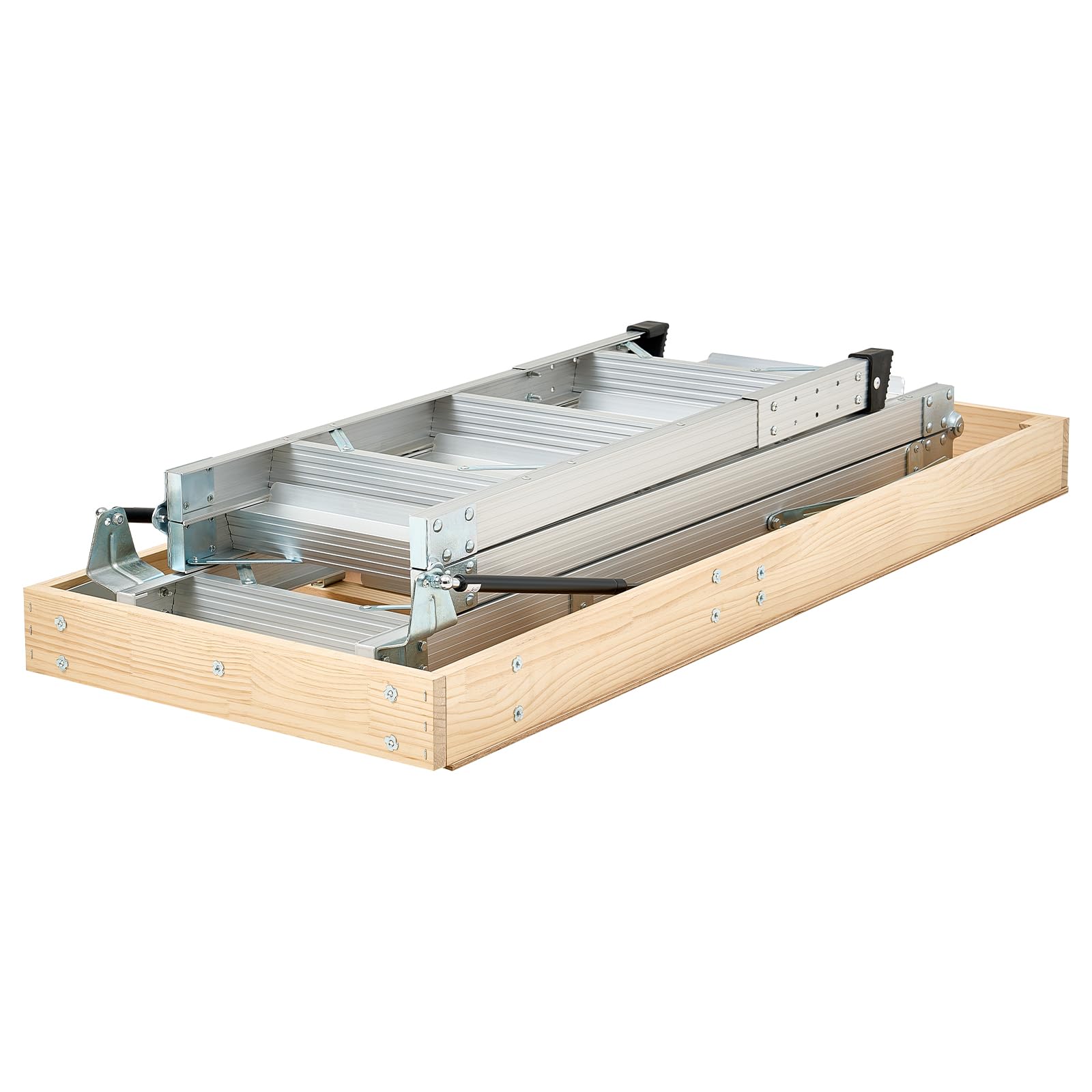VEVOR Escalera de Ático, Capacidad de 170 kg, Atura Ajustable de 3 a 3,13 m, Plegable y Multiusos de Aluminio, Diseño Compacto, Se Adapta a Techos de 2,3 a 3,1 m para un Acceso Cómodo, Plata