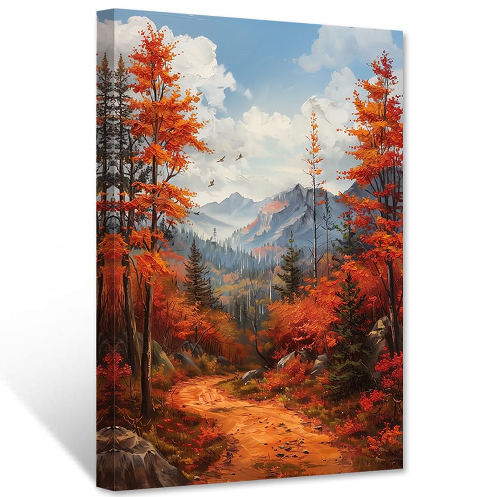 CCWACPP Fall Canvas Wall Art Forest Wall Decor Autumn Tree Pictures Fall Landscape Painting Print Autumn Artwork Living Room Office Bedroom Decor Framed (40.00 x 60.00 cms)
