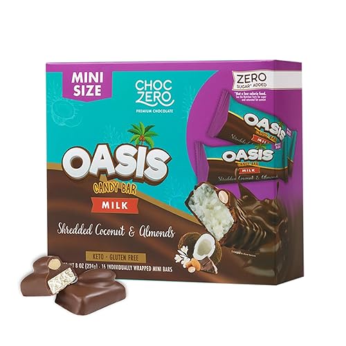 ChocZero Barras de chocolate con leche, coco y almendras, sin azúcar añadido, altas en fibra, sin gluten, aptas para dieta cetogénica (caja de 16