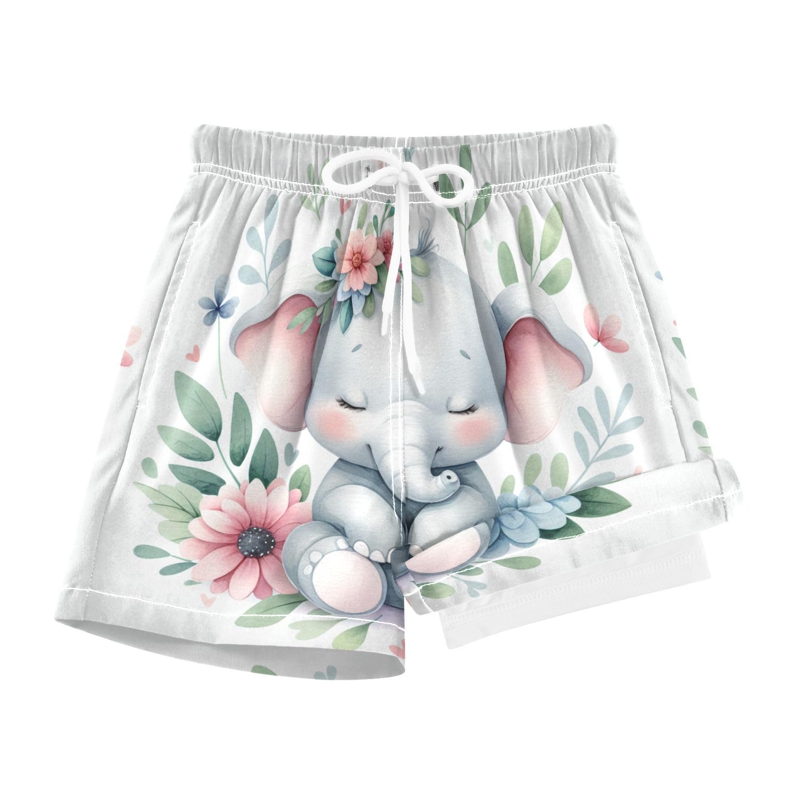 YANENDIE Boy Swim Trunks with Compression Liner Cute Elephant Boys Swim Shorts Quick Dry Beach Shorts