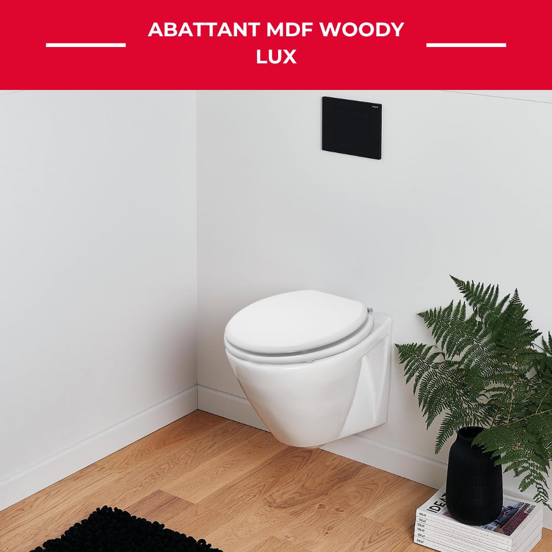 Wirquin woody - Tapa wc woody lux con tornillo acero inoxidable lacado blanco | MDF, freno de caída, bisagras de acero inoxidable, forma U