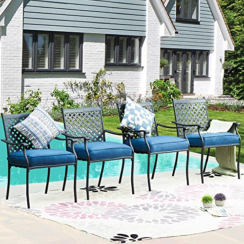 Top Space 4 Pieces Patio Dining Chairs Stackable Wrought Iron Metal Patio Dining Chair Outdoor Dining Chairs Set With Steel Frame And Oxford Cushion thumb #3