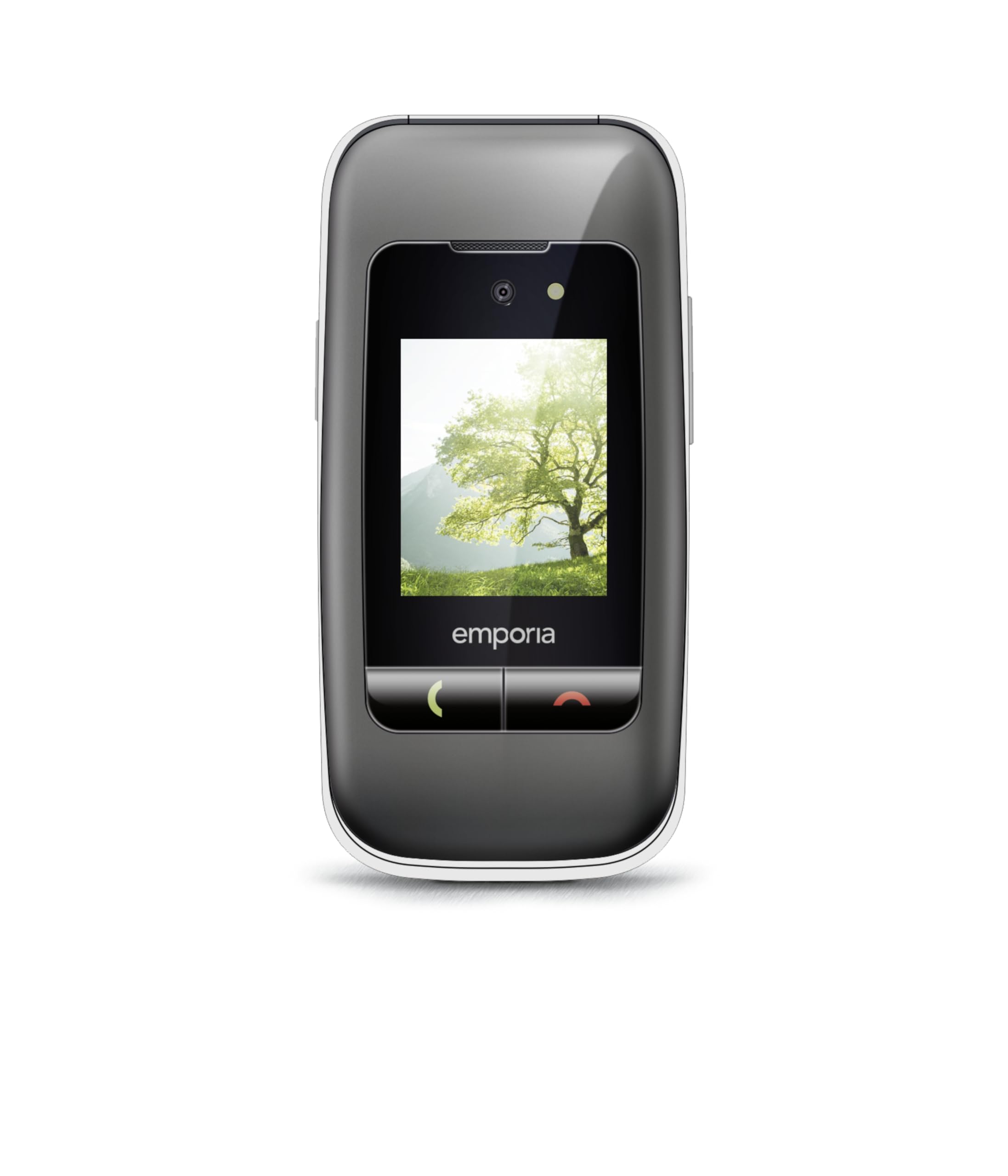 Emporia ONE, telefono per anziani, cellulare pieghevole senza contratto, telefono cellulare con pulsante di emergenza, display da 2,4 pollici, argento/grigio argento