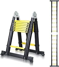 Ansobea Escalera telescópica de 3,8 m, de aluminio, extensible, telescópica, para escaleras, telescópica, flexible, color amarillo
