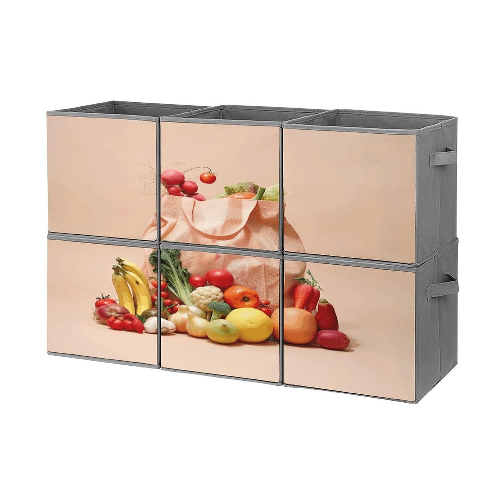 Fekiloot Style Fruits And Vegetables Storage Bin For Foldable And Handles,Closet Organizer Of 6-Pack Stackable,Storage Box For Living,Room, Office,Bedroom,Closet