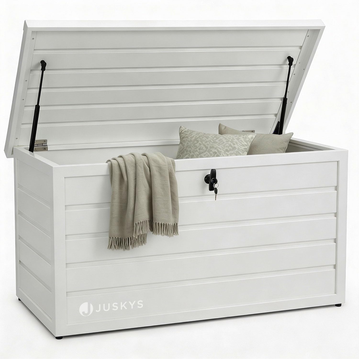 Juskys Boîte de rangement en métal Limani 380 L étanche verrouillable jardin blanc