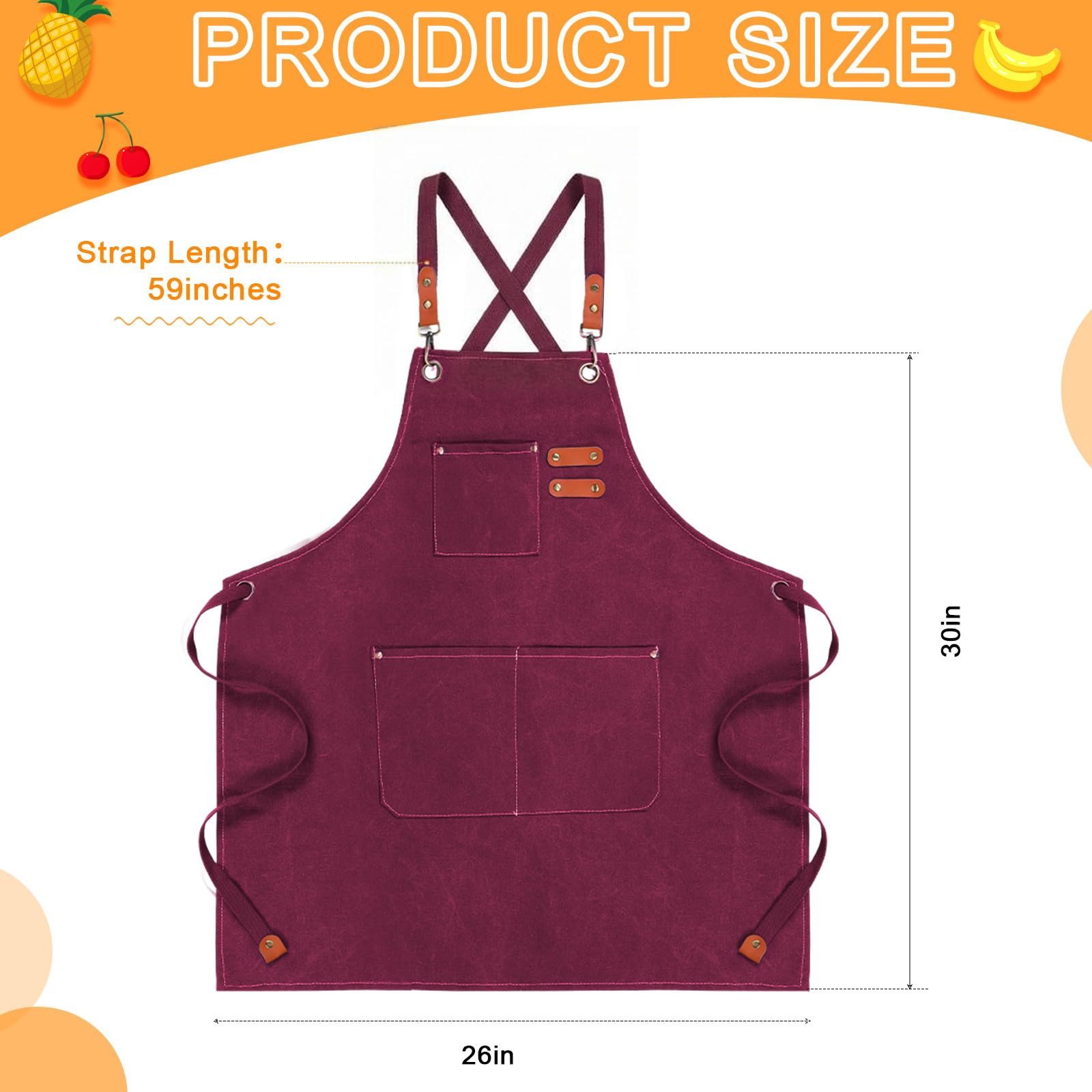 Toulite Lot de 4 tabliers de chef en toile pour homme avec sangle réglable dans le dos croisé et poche, 66 x 76 cm