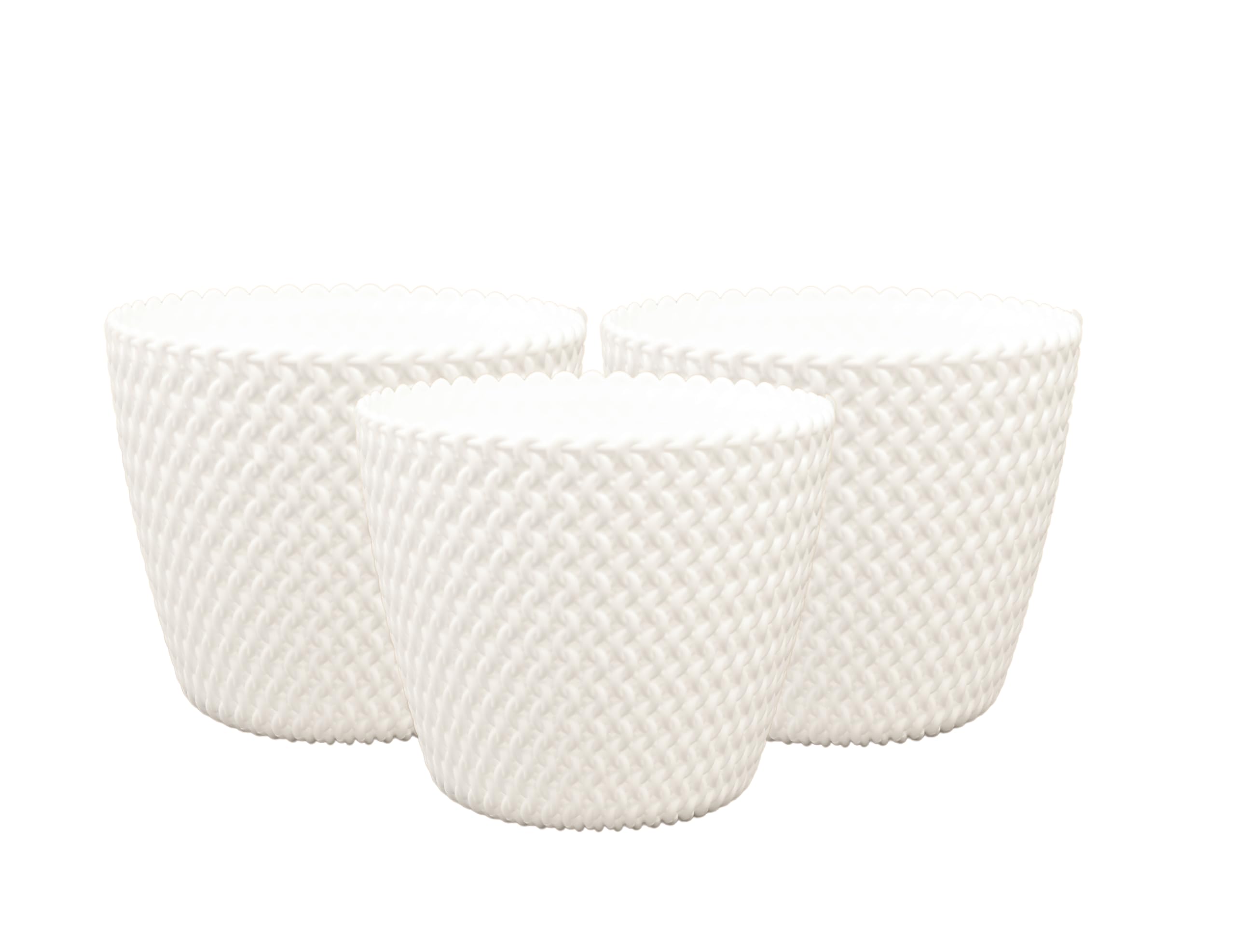Gardening Naturally Plant Pots Indoor Outdoor Plastic Woven Design 13cm Diameter (Pack of 3, White)