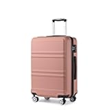 24 Inch Luggage Suitcase Lightweight with Spinner Wheels TSA Lock Hardside Medium Checked Luggage Durable Rolling Suitcase Nude/Rose Pink