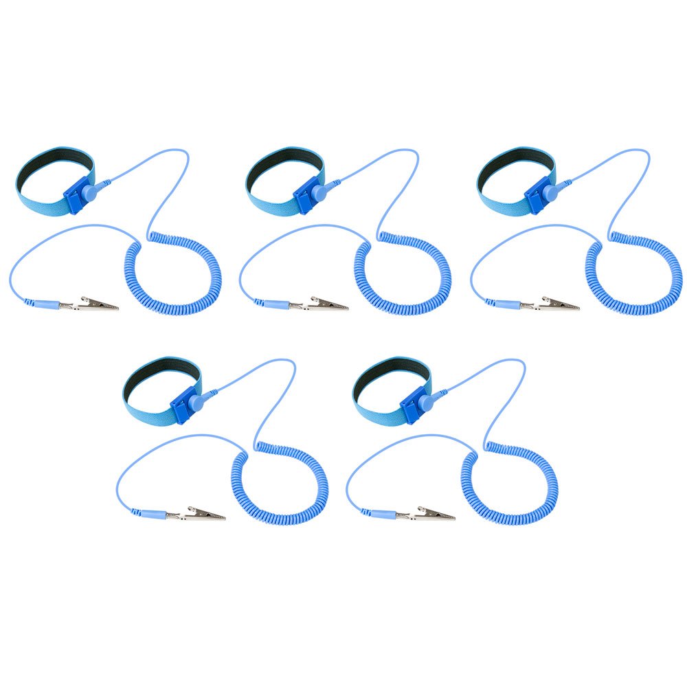 Kingwin Anti Static Wrist Strap 5 Pack Blue, Adjustable ESD Wrist Band Fits Your Wrist Comfortably. Grounding Bracelet to Protect Your PC Computer or Electronics from Static Electricity