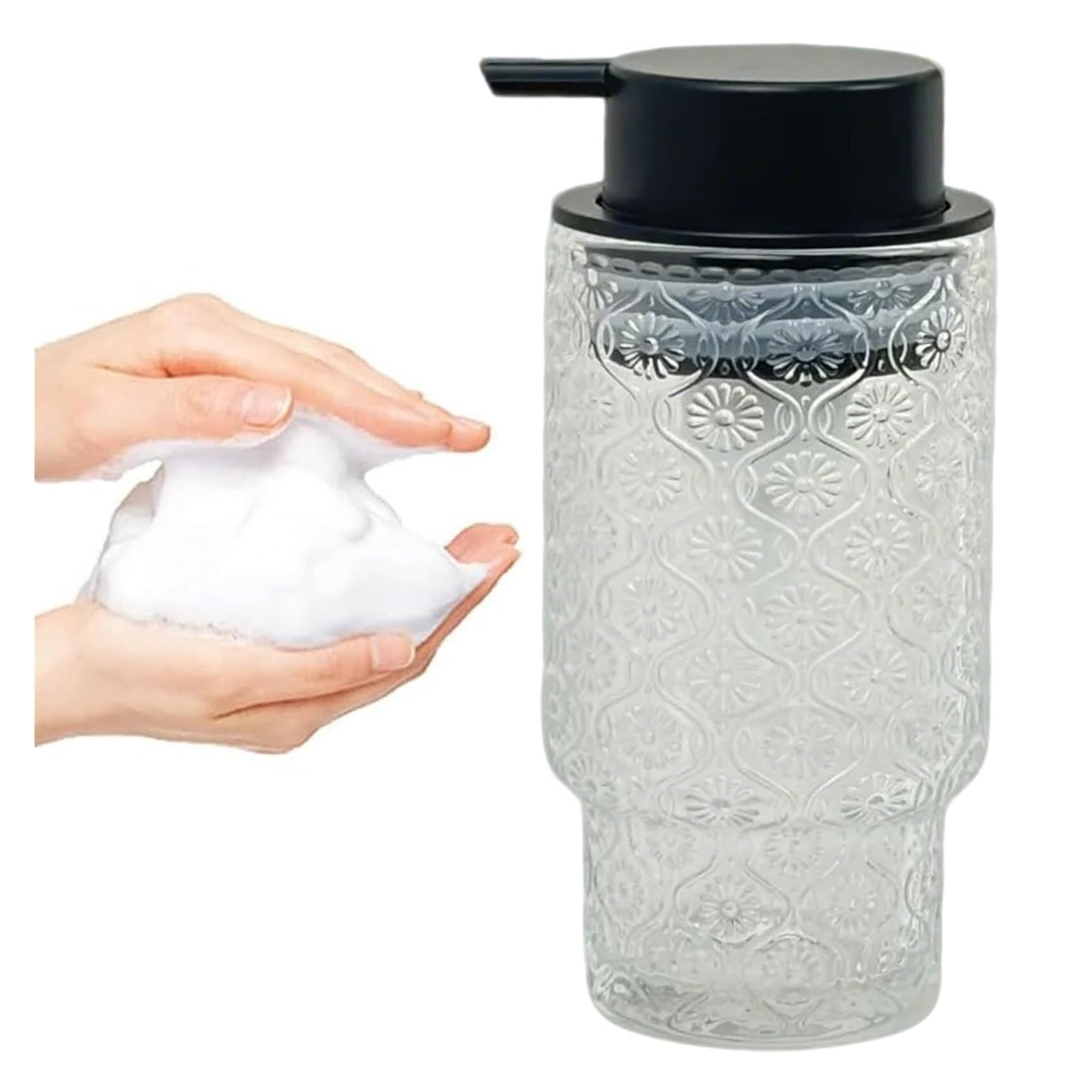 Qyleee Clear With Black Pump Hand 11Oz Clear Hand Wash Pump For Bathroom And Kitchen, Refillable Dish Liquid Dish For Bathroom(Clear With Black Pump)