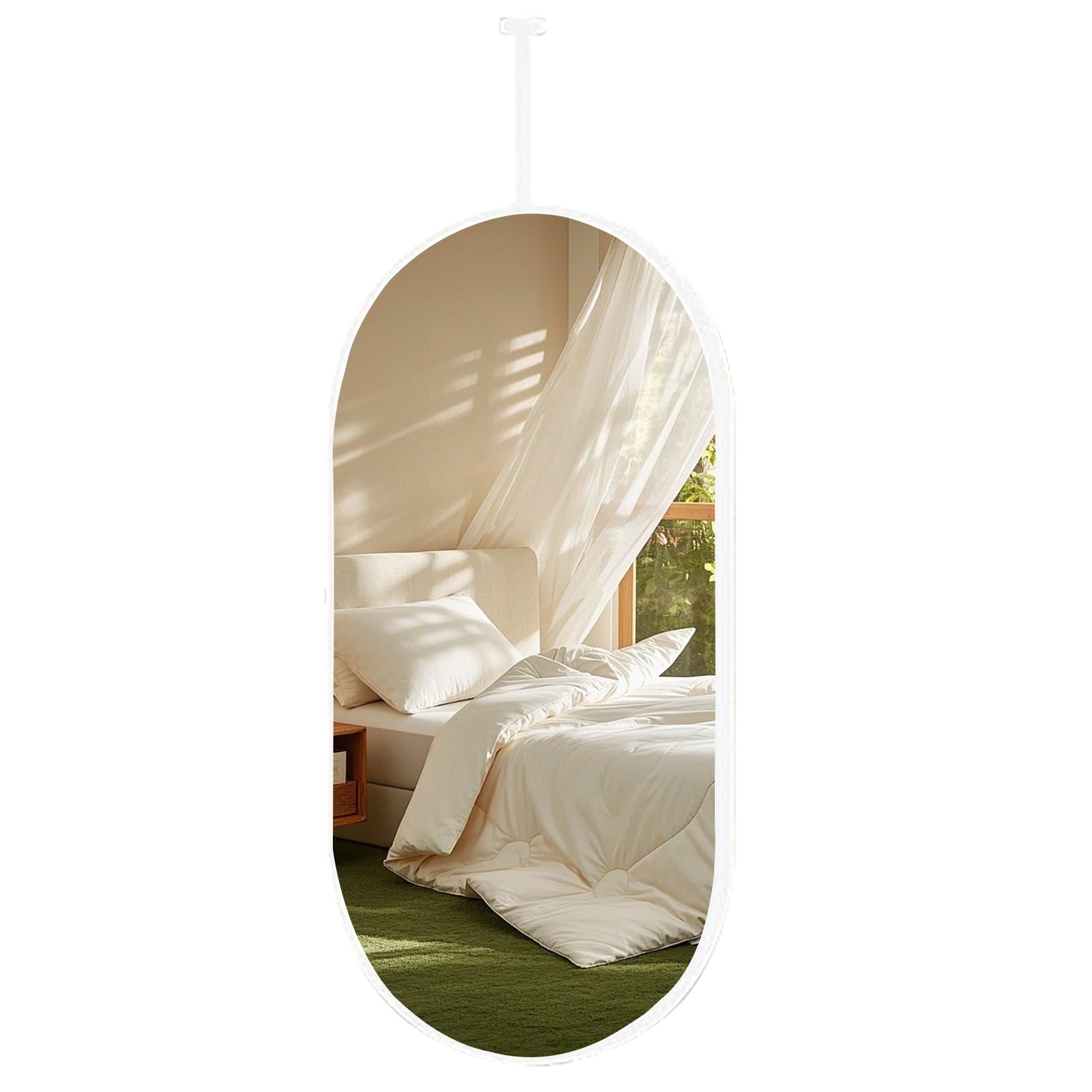 FGXHHS Ceiling Mounted Suspended Corridor s HD Hairdressing Mirror, White Metal Pole Floating Mirrors(40cmx70cm)