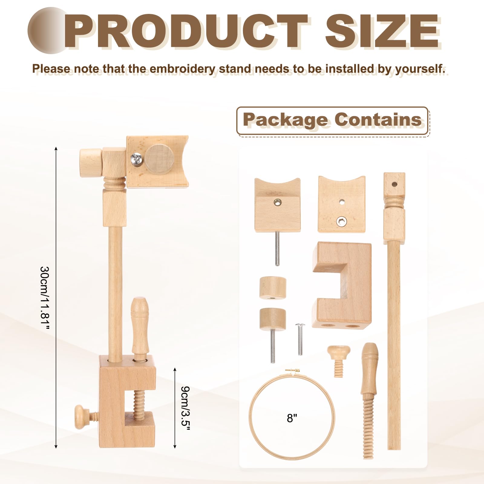 PATIKIL Soporte de aro de bordado, soporte de punto de cruz de madera de haya giratoria ajustable para manualidades, costura, proyectos de costura, con aro de bordado de 8 pulgadas