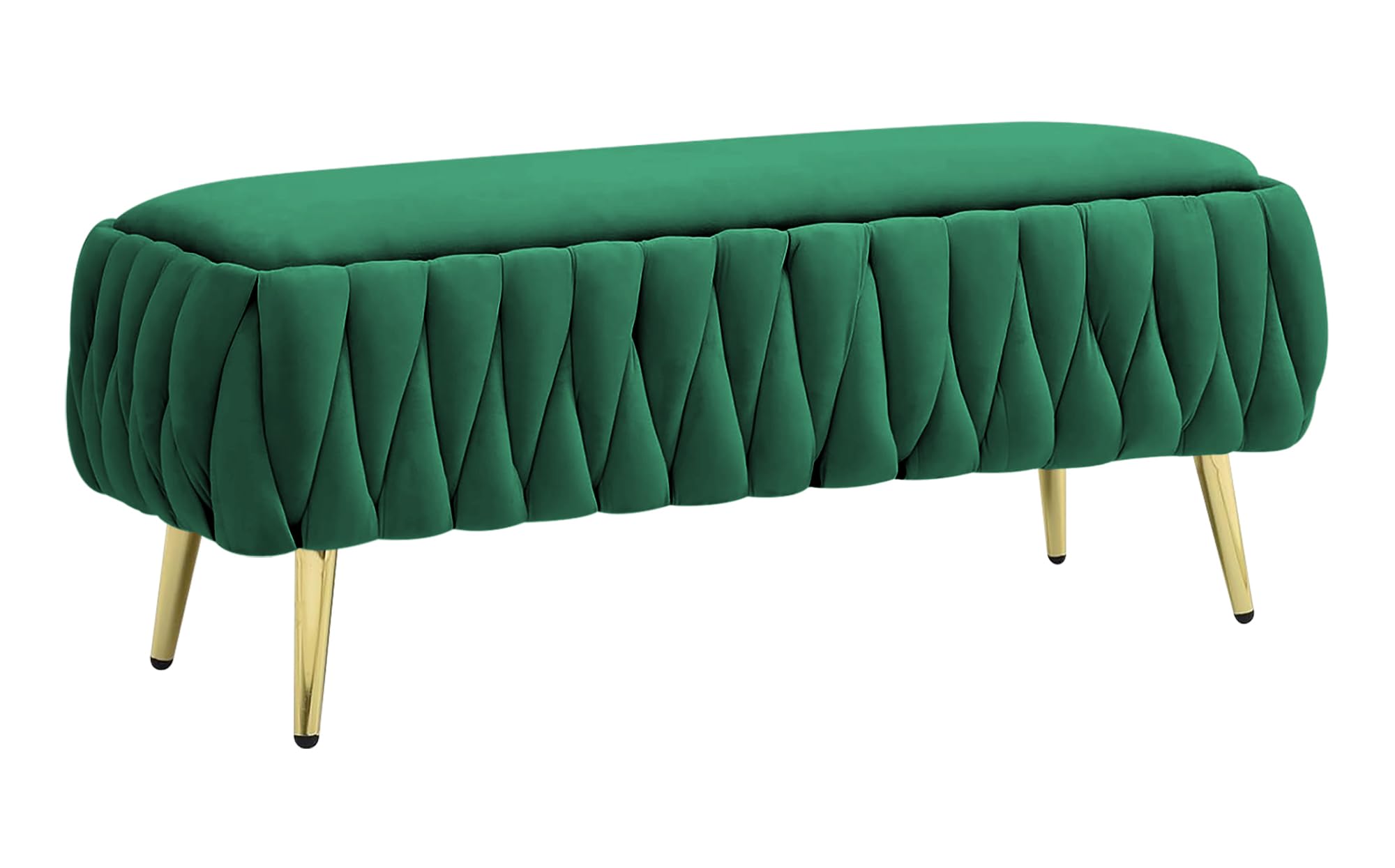 Panca Imbottita Divanetto In Velluto Contenitore Pouf Grande XXL PortaOggetti Intrecciato Panca Sgabello A Pie Di Letto Con Gambe In Metallo Dorato Cassapanca Legno Massello Panchina - Blu (Petrolio)