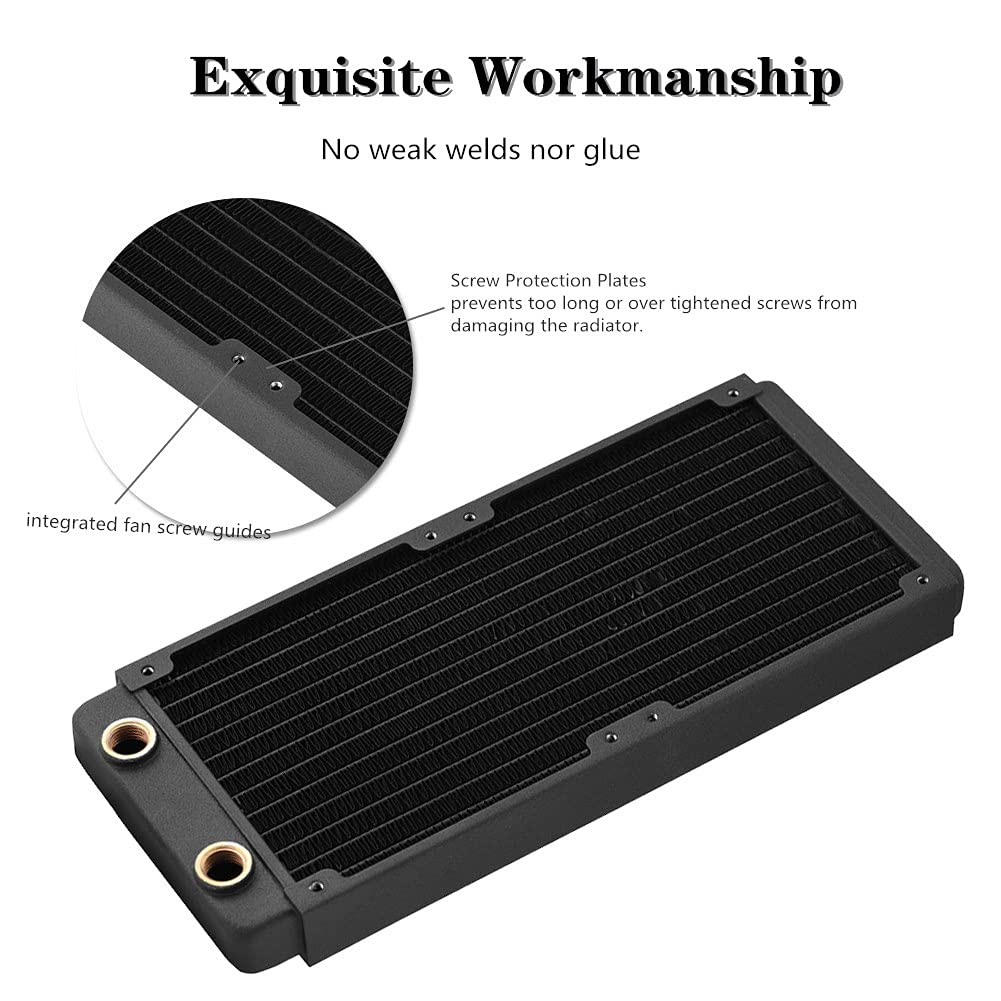 Universal Copper Radiator 240mm Heat Sink Water Liquid Cooling Heat Exchanger for Computer Water Cooling, Beauty Equipment, Industrial Equipment (240mm)