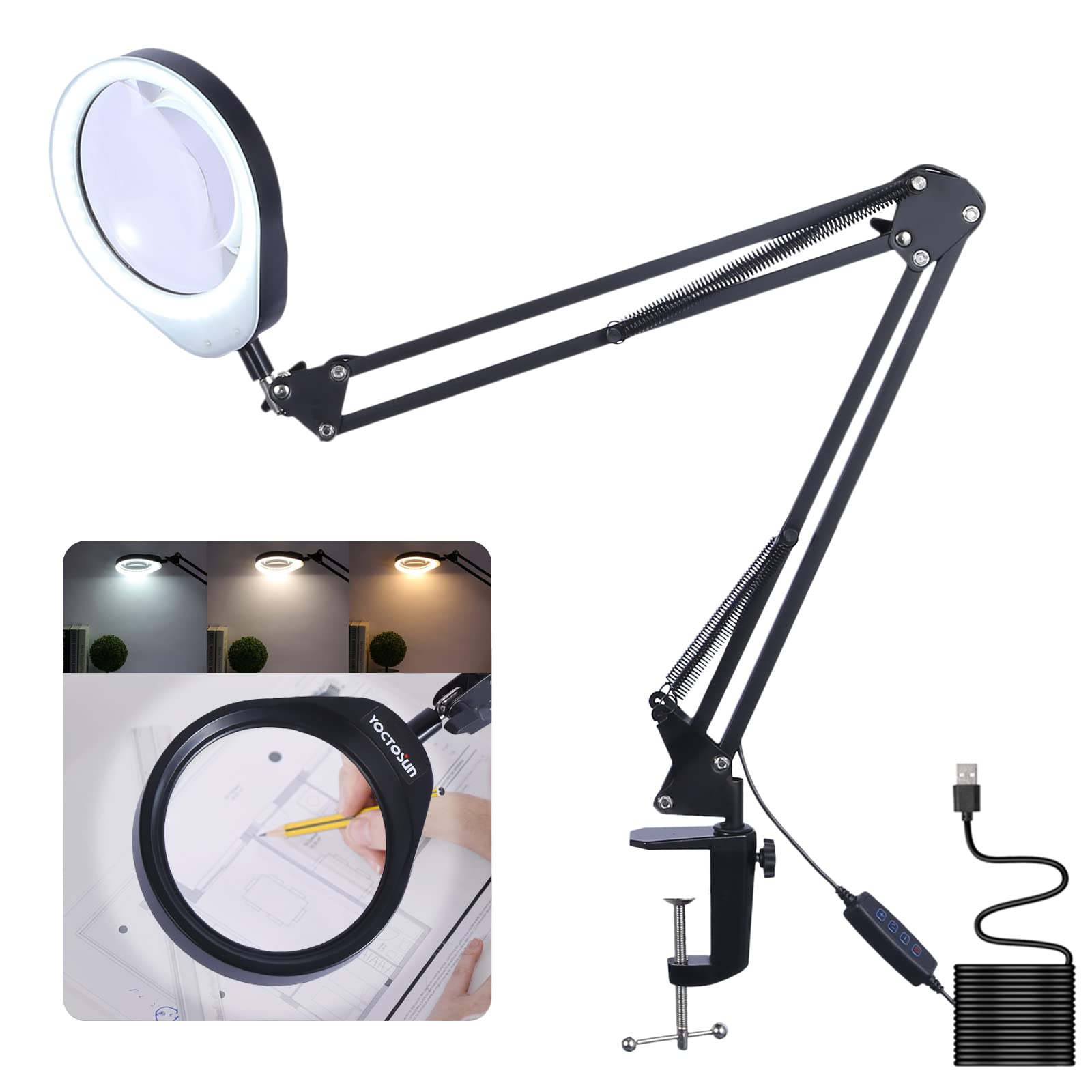 Buy YOCTOSUN 5 Inch Magnifying Glass Lamp & Table Clamp,5X/8Diopter K9