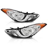 G-PLUS Headlights Compatible with Hyundai Elantra Sedan 2011-2013 HY2503161, HY2502161 Left & Right Clear Lens Chrome Housing Amber Reflector Bumper Headlamps,faros delanteros