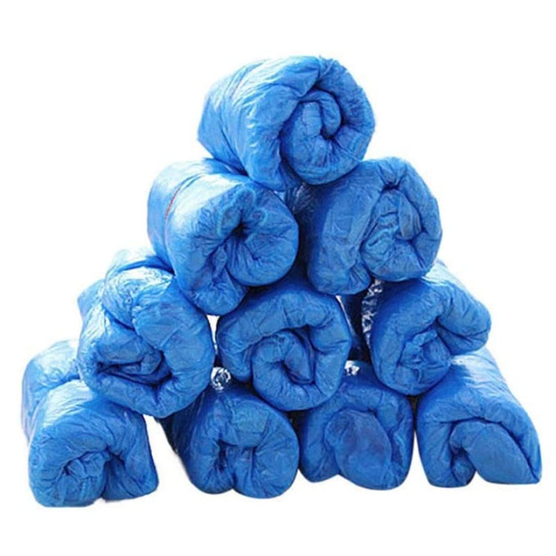Veesper 100PCS Disposable Waterproof Shoe Covers, Plastic Dustproof Boot Covers, Non-Slip Overshoes for Home, Cleaning, and Industrial Use Blue
