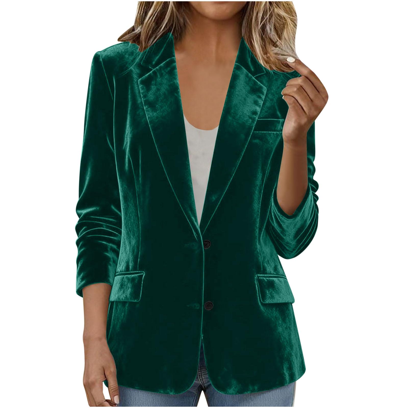 Velvet Blazer for Women Notched Lapel Vintage Office Button Front Velvet Blazer Business Casual Fall Winter Outerwear