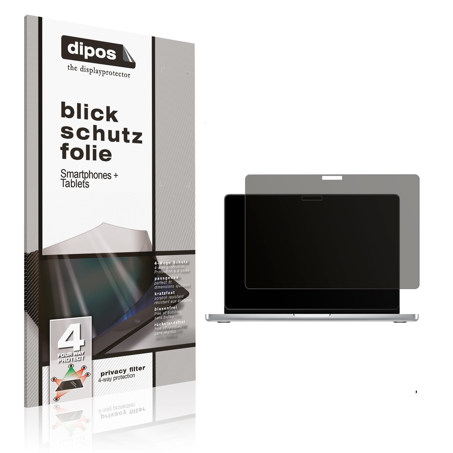 dipos Blickschutzfolie für Apple MacBook Pro 14 Zoll M5 | Displayschutz matt mit 4-Wege Sichtschutz-Effekt, Privacy Filter, passt perfekt, kratzfest, blasenfrei, selbstklebend