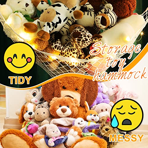 Shappy 2 Pack Stuffed Animal Toy Hammock With Led Light Large Organizer Display Holder Net Boho Corner Hanging Storage 13 Feet String And Hooks For Nursery Bedroom Kids Room Decor #TOP5