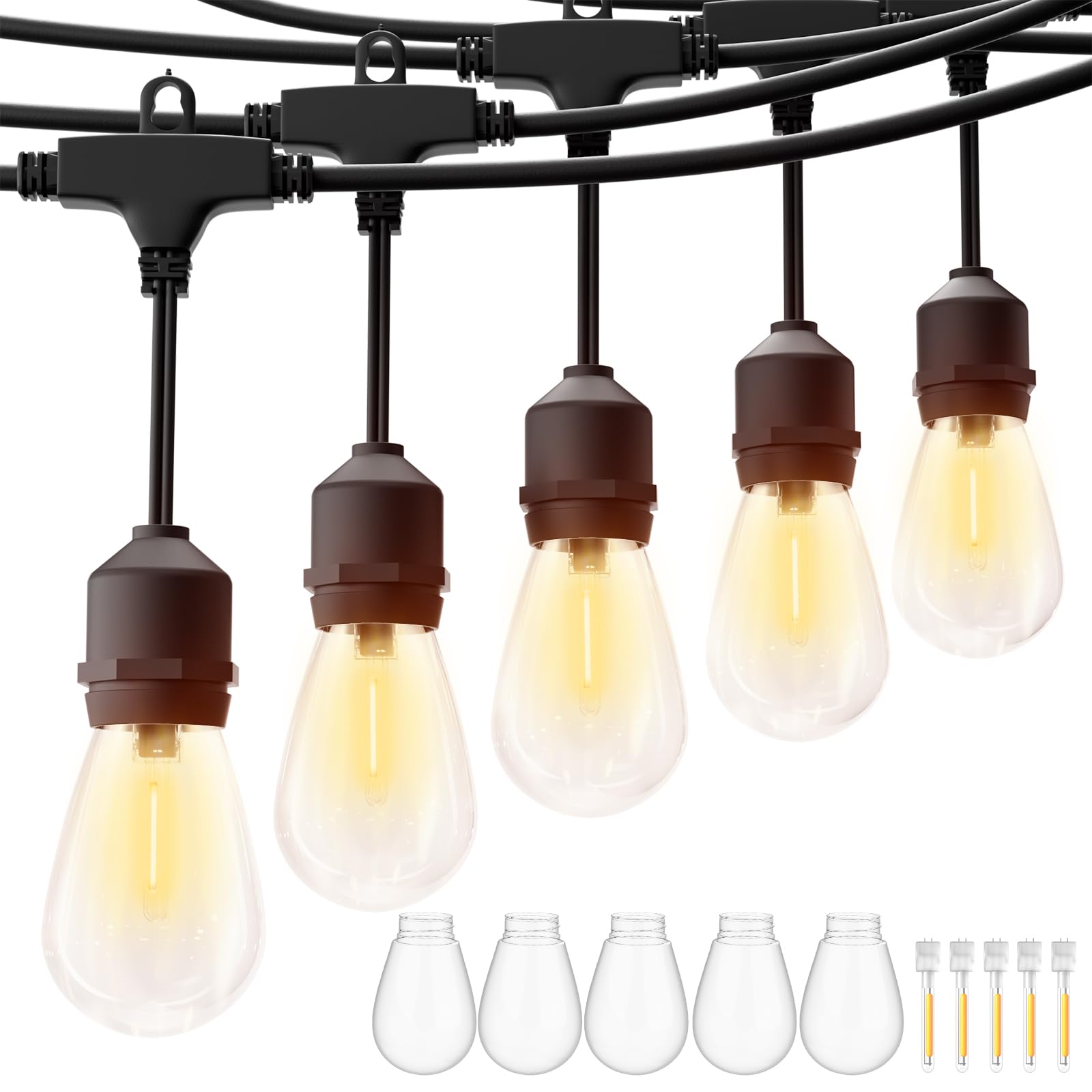 ZOTOYI 150FT S14 Outdoor String Lights Garden Lights Mains Powered Waterproof IP65 with 45+2 Plastic LED Bulbs, Warm White 2700K, Festoon Lights Outdoor for Outside Backyard Balcony Party Wedding