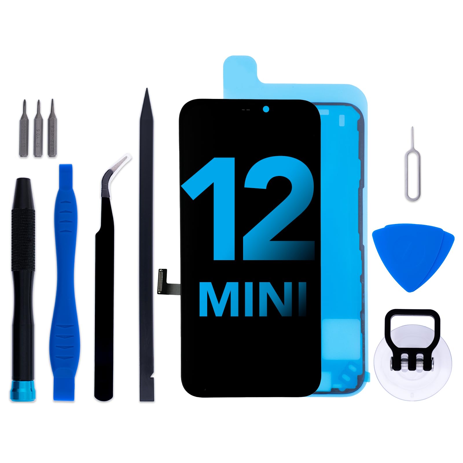 for iPhone 12 mini Screen Replacement kit, 5.4" LCD Display 3D Touch Digitizer Assembly with Frame Adhesive and Repair Tools (Model A2399/A2176/A2398/A2400/A2399)