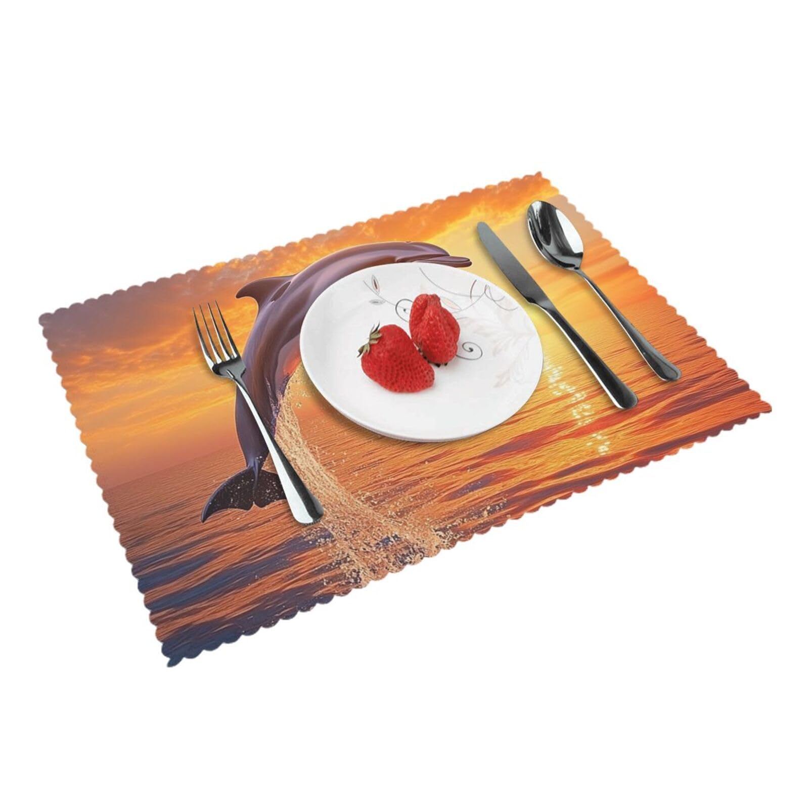 Placemats Set of 4 Heat Resistant Non-Slip Place Mats for Dining Table Sunset Dolphin Placemats Washable Woven Table Mats Wipeable Placemat for Kitchen Decoration 30 x 45 cm