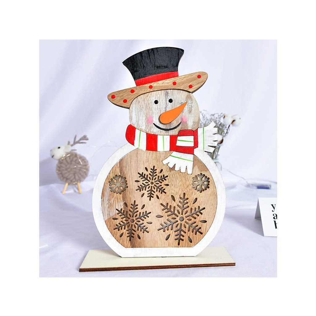 The World's First - Wooden Christmas Snowman Santa Claus Tree House Ornaments with LED Light for Desk Table Party Home Decor